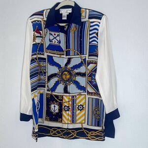 Diane Gilman Silk Nautical Print Tunic Blouse